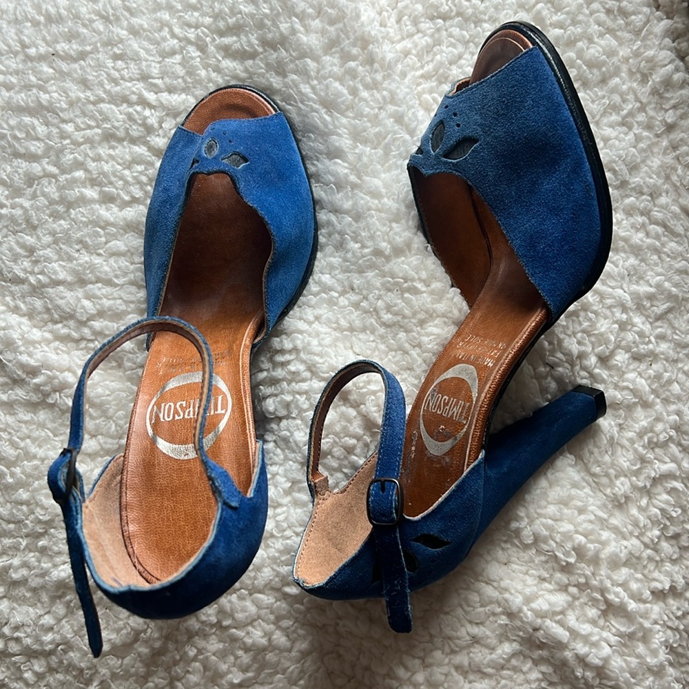 Blue Suede Open-Toe Heel Sandals - Women's